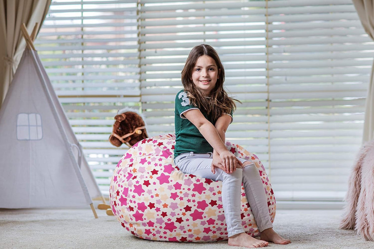 Stuffed Animal Storage Bean Bag Chair Cover for Kids