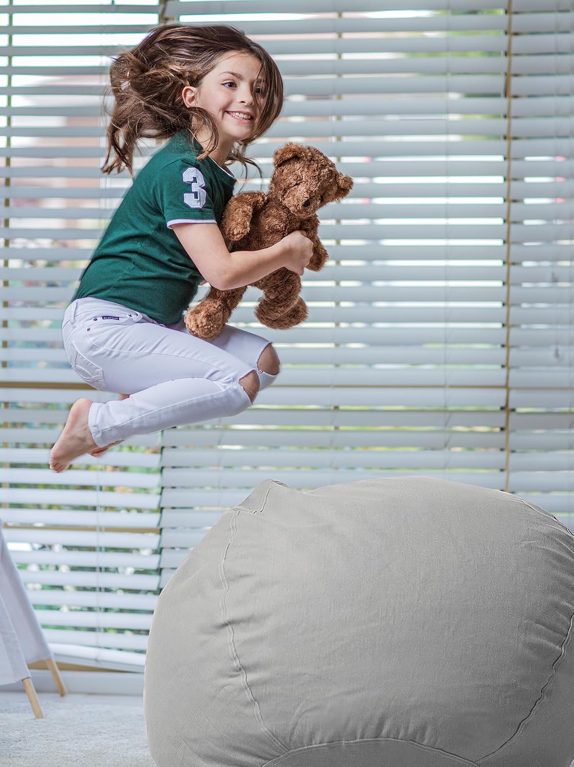 Stuffed Animal Storage Bean Bag Chair Cover for Kids