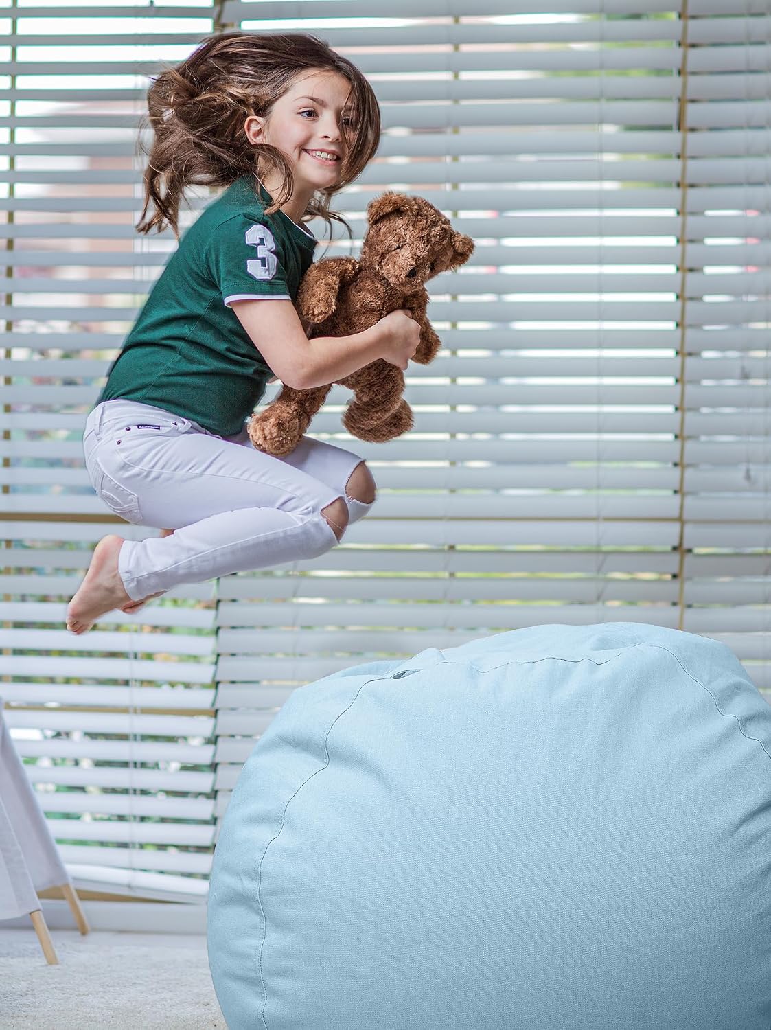 Stuffed Animal Storage Bean Bag Chair Cover for Kids
