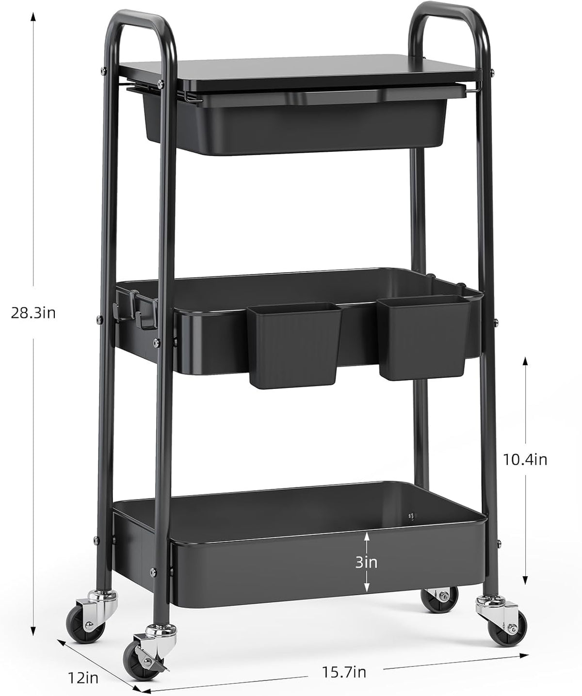 3 Tier Metal Rolling Cart with Drawer, Purple Utility Storage Cart