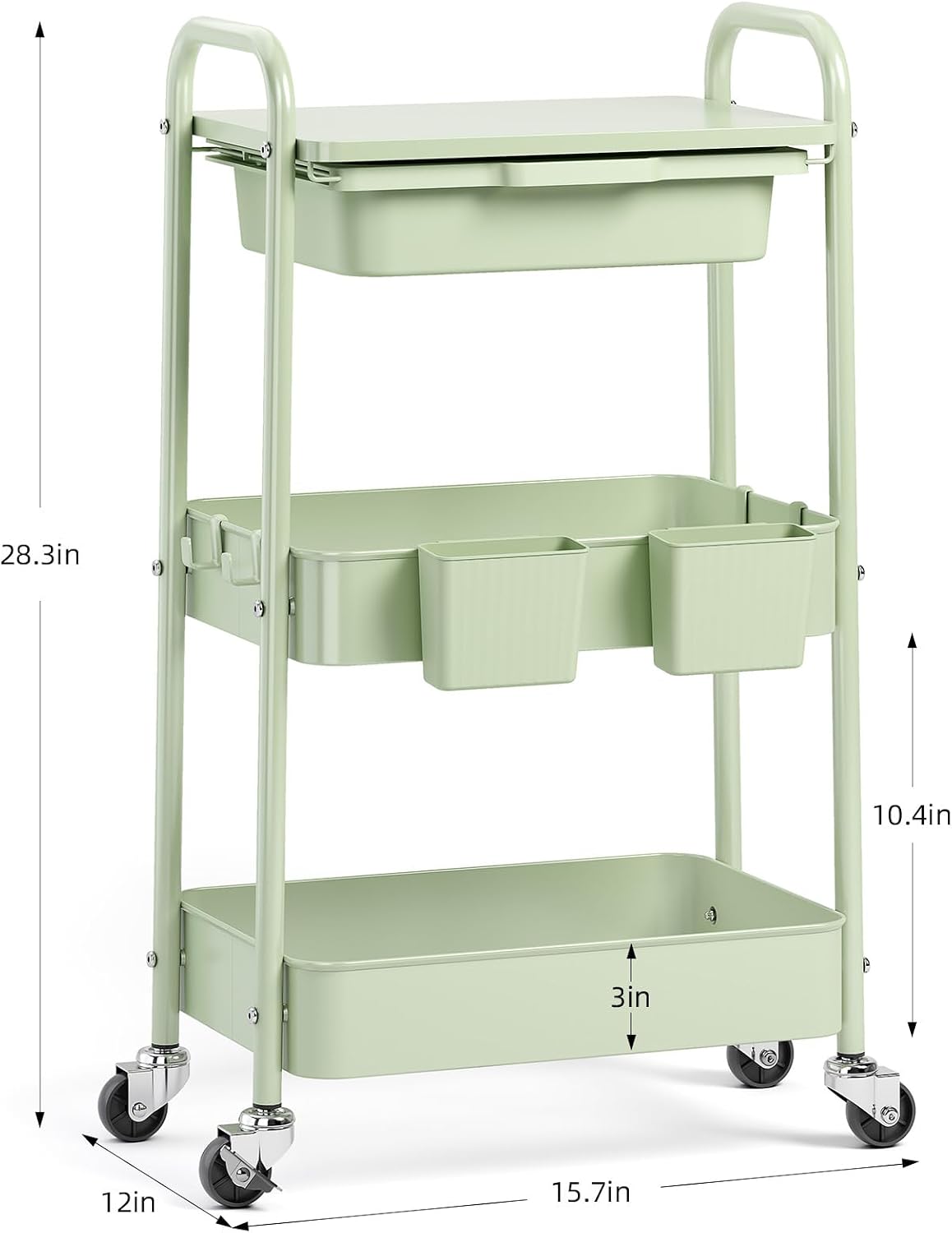 3 Tier Metal Rolling Cart with Drawer, Purple Utility Storage Cart