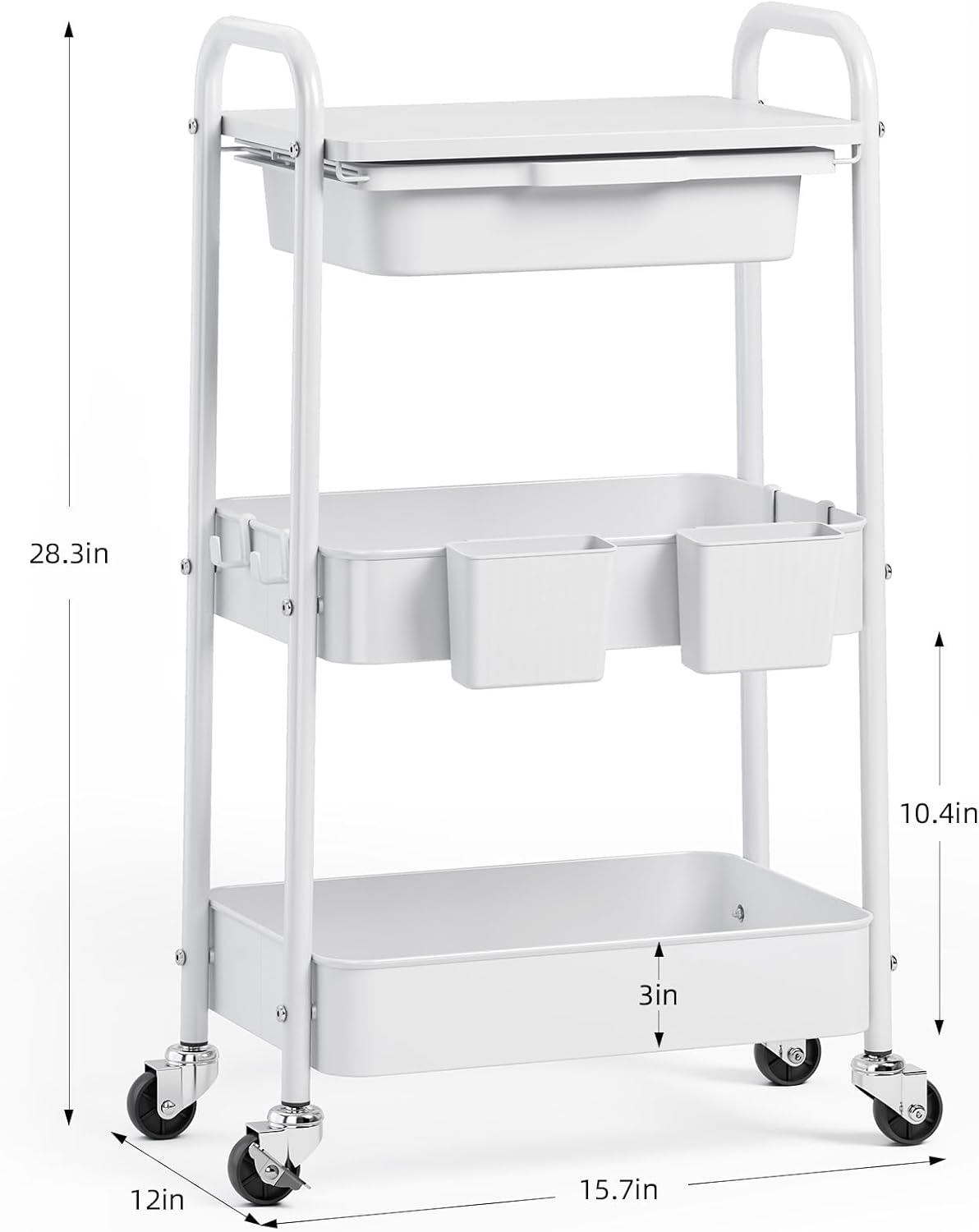 3 Tier Metal Rolling Cart with Drawer, Purple Utility Storage Cart