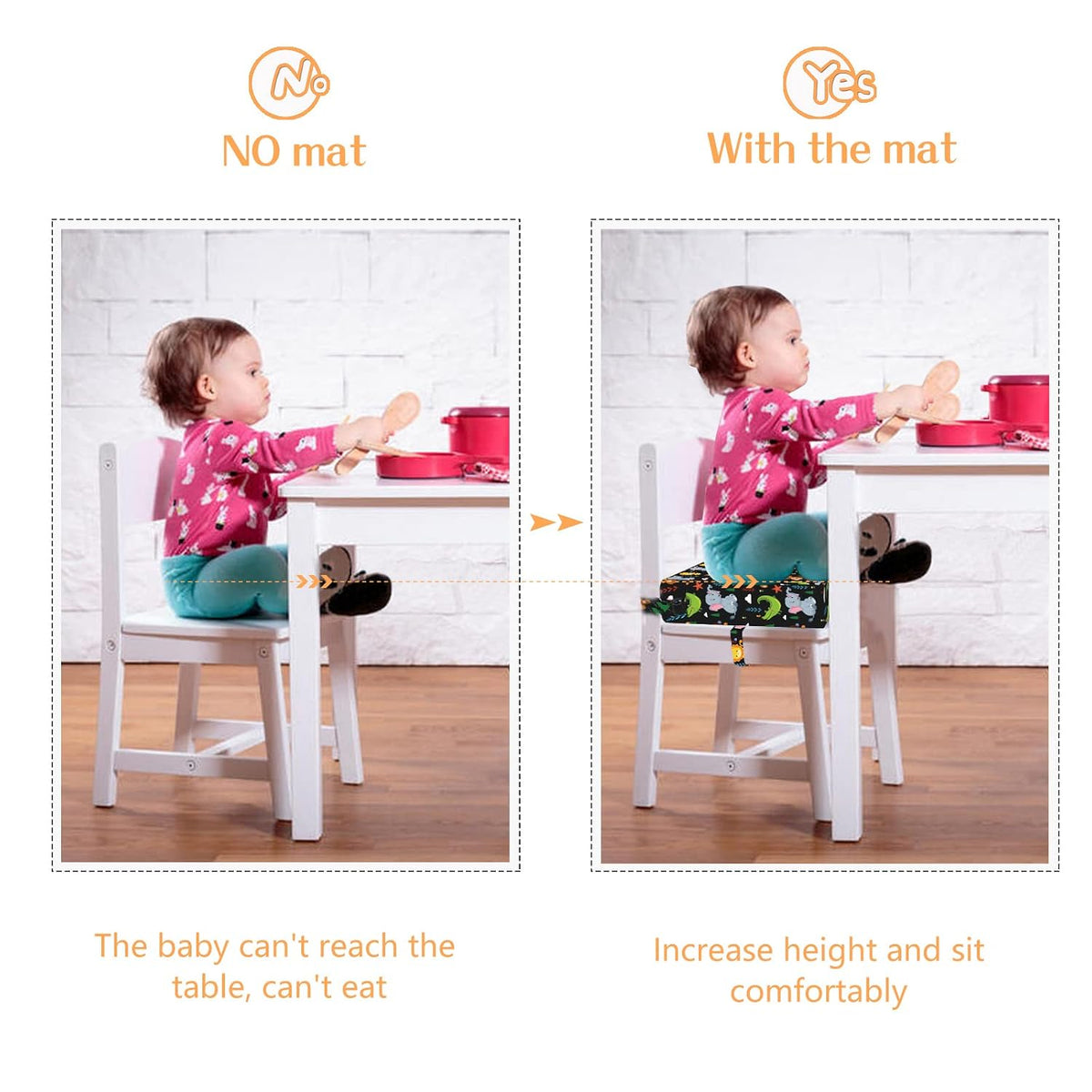 Toddler Booster Seat for Dining Table, Removable Chair Cushion