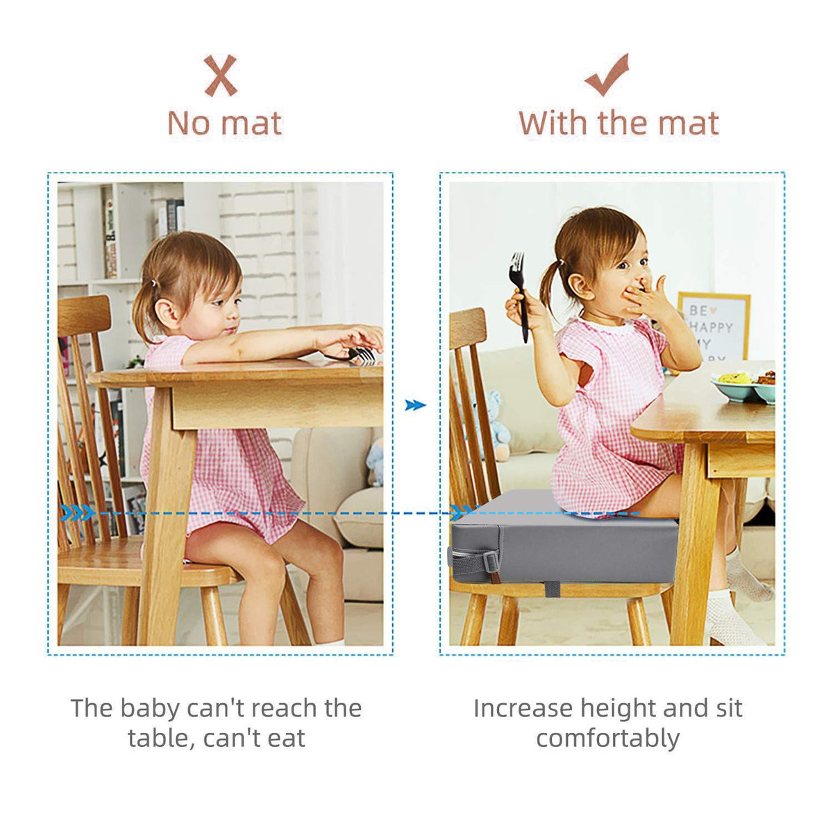 Toddler Booster Seat for Dining Table, Removable Chair Cushion