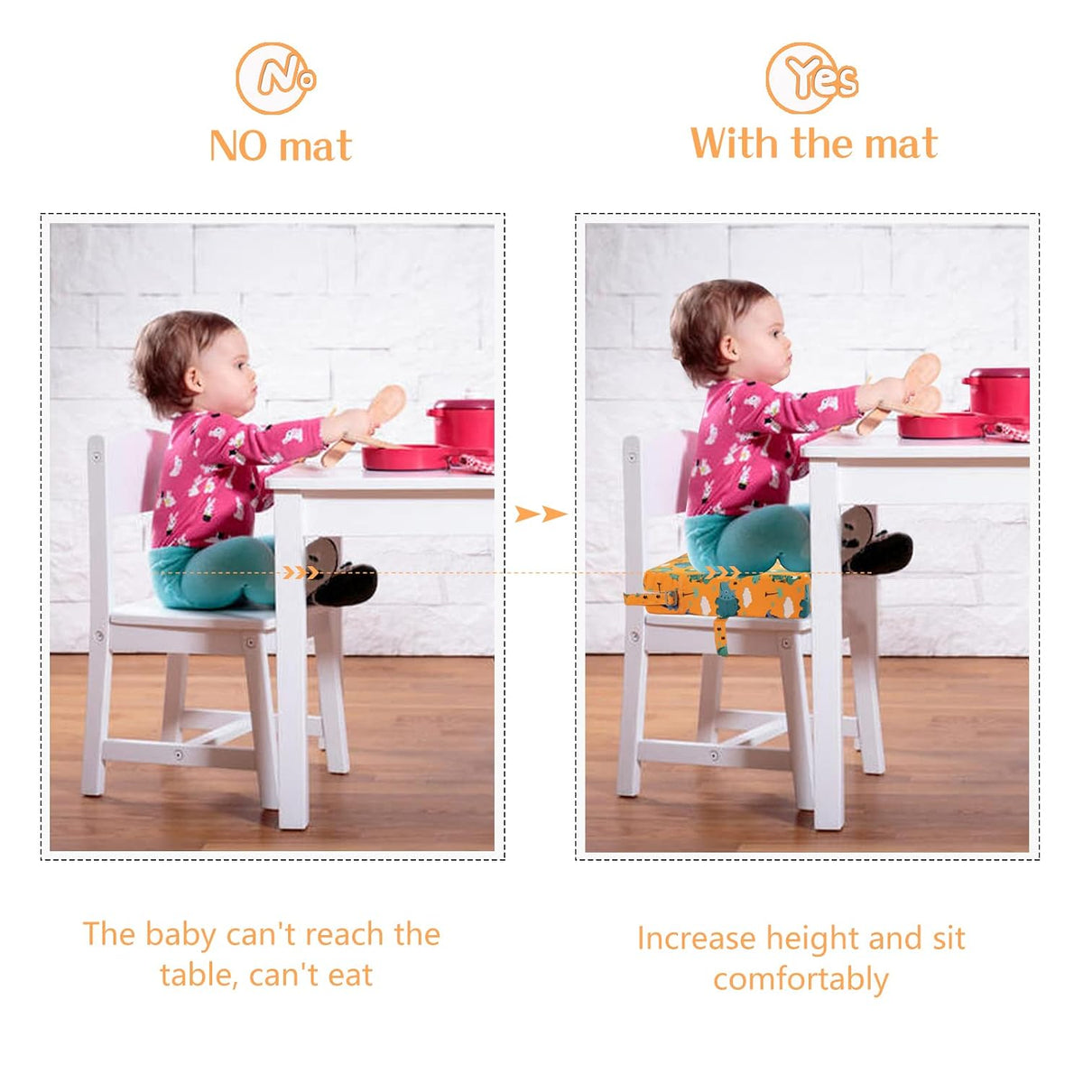 Toddler Booster Seat for Dining Table, Removable Chair Cushion