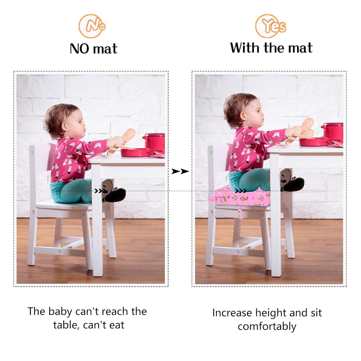 Toddler Booster Seat for Dining Table, Removable Chair Cushion
