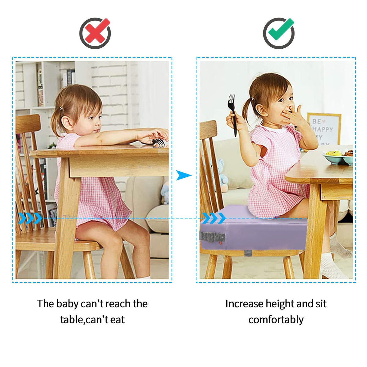 Toddler Booster Seat for Dining Table, Removable Chair Cushion