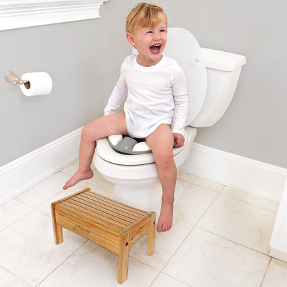Growing Up Green Bamboo Bathroom Step Stool for Kids Using the Toilet and Sink - Kids Step Stool, Potty Training, Non-Slip, Bathroom, Kitchen, Lightweight