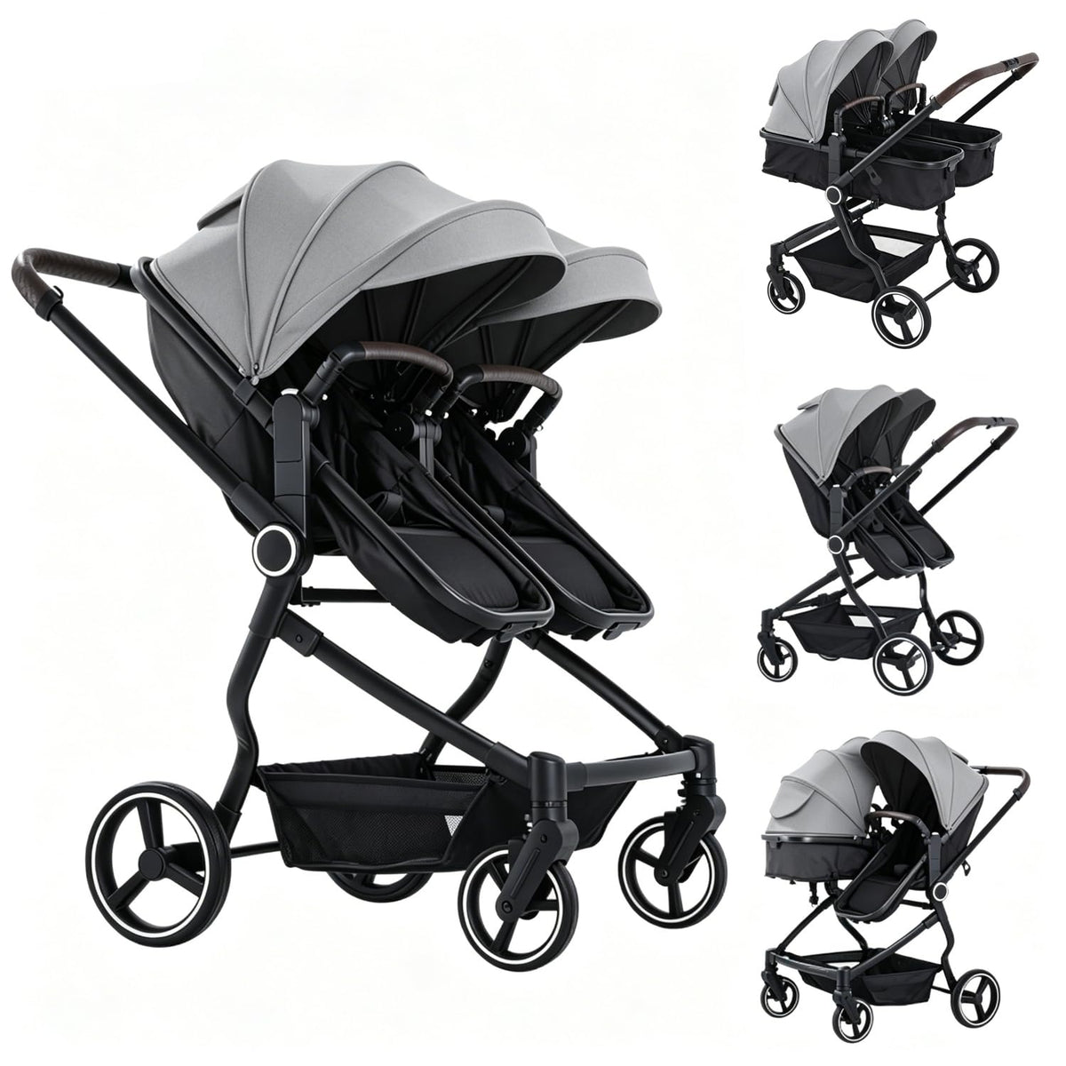 Double Stroller for Infant and Toddler, Gray