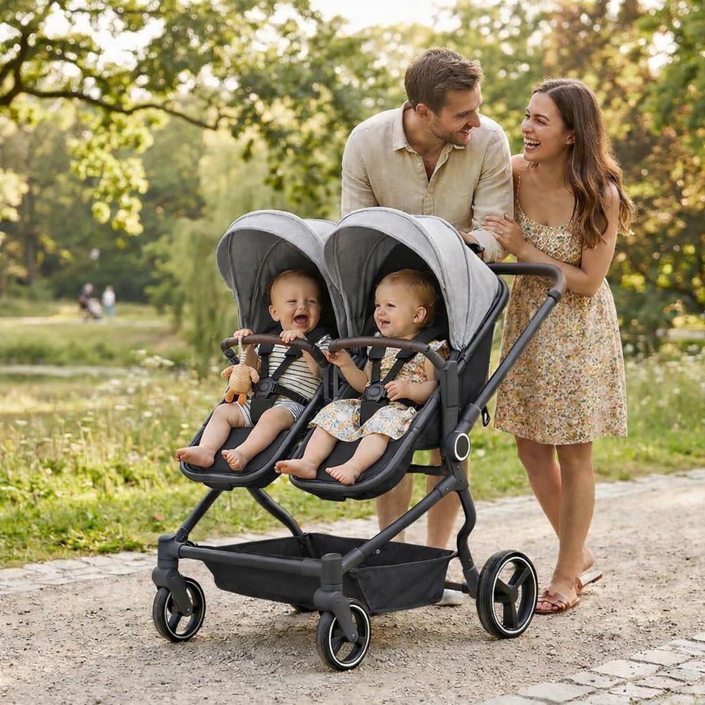 Double Stroller for Infant and Toddler, Gray