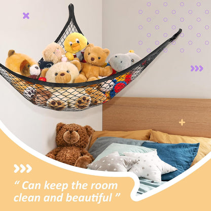 Stuffed Animal Net Hammock for Plushie Toys, Stuffed Animal Hammock Corner for Kids' Room Decor, Ideas for Organizing Stuffy Collection, Pink, L (67" x 40" x 40")-Pack of 2