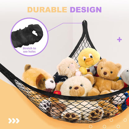 Stuffed Animal Net Hammock for Plushie Toys, Stuffed Animal Hammock Corner for Kids' Room Decor, Ideas for Organizing Stuffy Collection, Pink, L (67" x 40" x 40")-Pack of 2