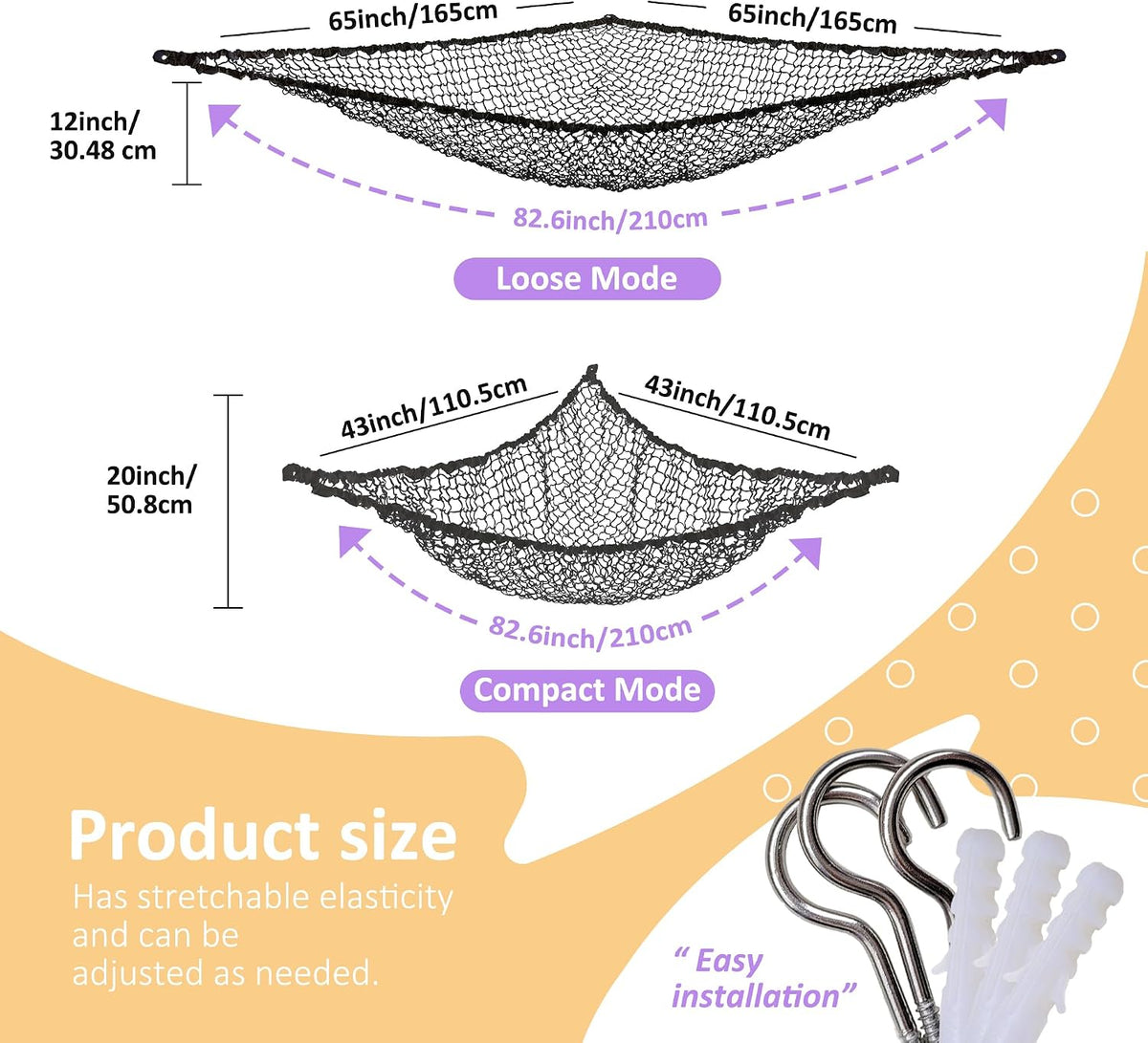 Stuffed Animal Net Hammock for Plushie Toys, Stuffed Animal Hammock Corner for Kids' Room Decor, Ideas for Organizing Stuffy Collection, Pink, L (67" x 40" x 40")-Pack of 2