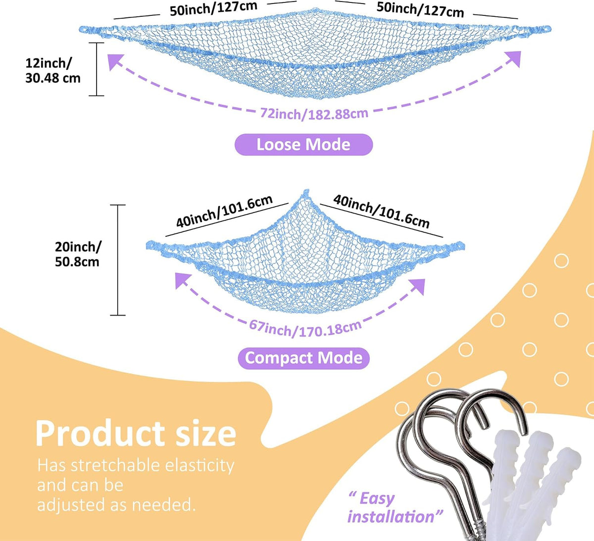 Stuffed Animal Net Hammock for Plushie Toys, Stuffed Animal Hammock Corner for Kids' Room Decor, Ideas for Organizing Stuffy Collection, Pink, L (67" x 40" x 40")-Pack of 2