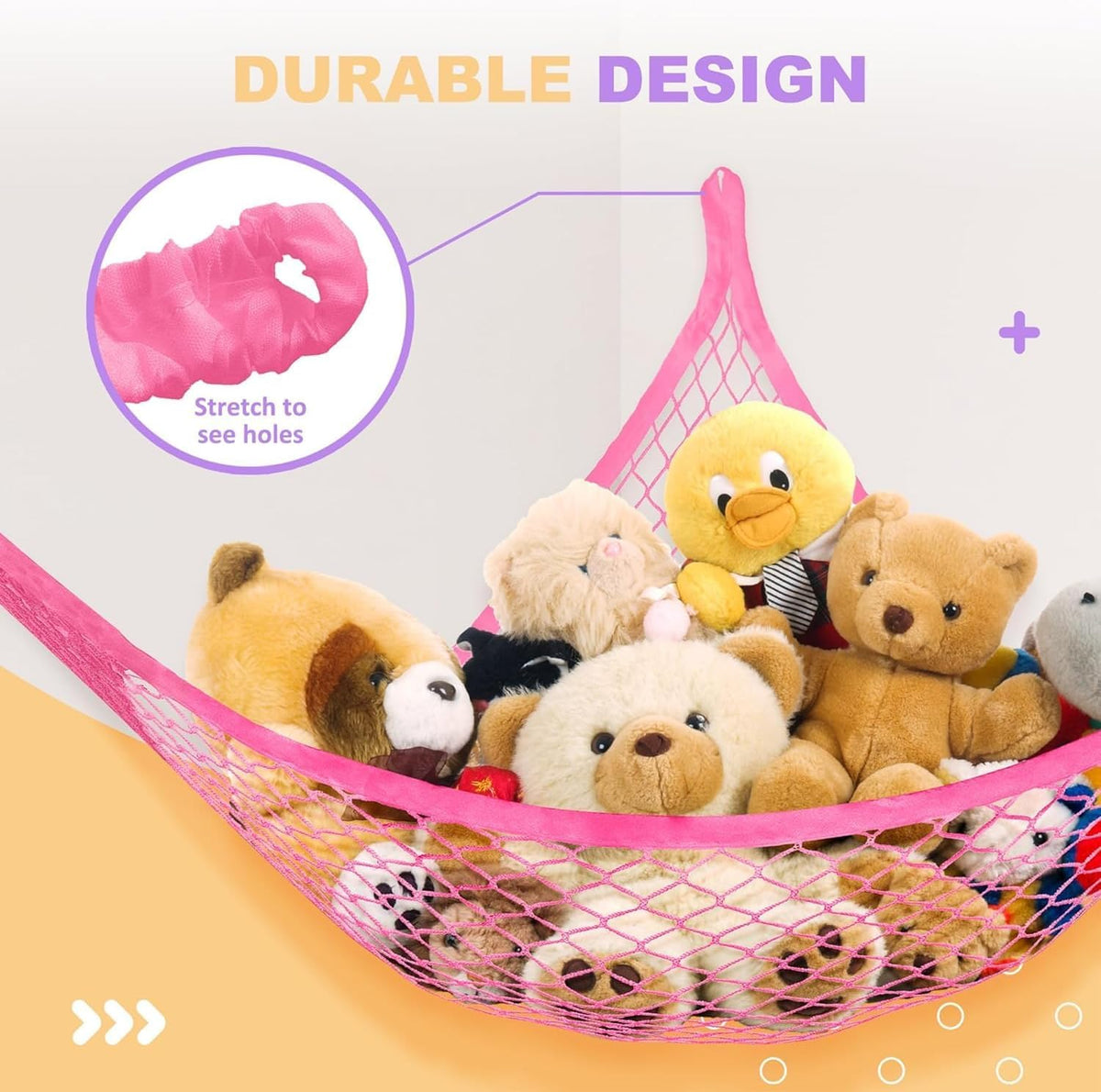 Stuffed Animal Net Hammock for Plushie Toys, Stuffed Animal Hammock Corner for Kids' Room Decor, Ideas for Organizing Stuffy Collection, Pink, L (67" x 40" x 40")-Pack of 2