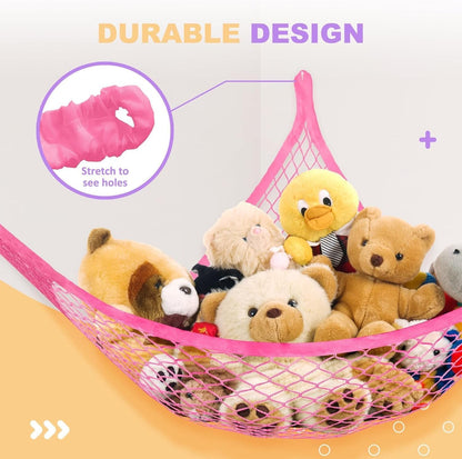 Stuffed Animal Net Hammock for Plushie Toys, Stuffed Animal Hammock Corner for Kids' Room Decor, Ideas for Organizing Stuffy Collection, Pink, L (67" x 40" x 40")-Pack of 2