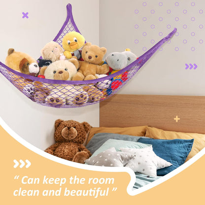 Stuffed Animal Net Hammock for Plushie Toys, Stuffed Animal Hammock Corner for Kids' Room Decor, Ideas for Organizing Stuffy Collection, Pink, L (67" x 40" x 40")-Pack of 2