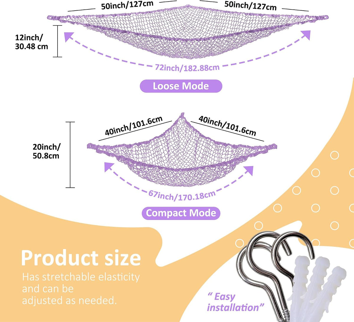 Stuffed Animal Net Hammock for Plushie Toys, Stuffed Animal Hammock Corner for Kids' Room Decor, Ideas for Organizing Stuffy Collection, Pink, L (67" x 40" x 40")-Pack of 2