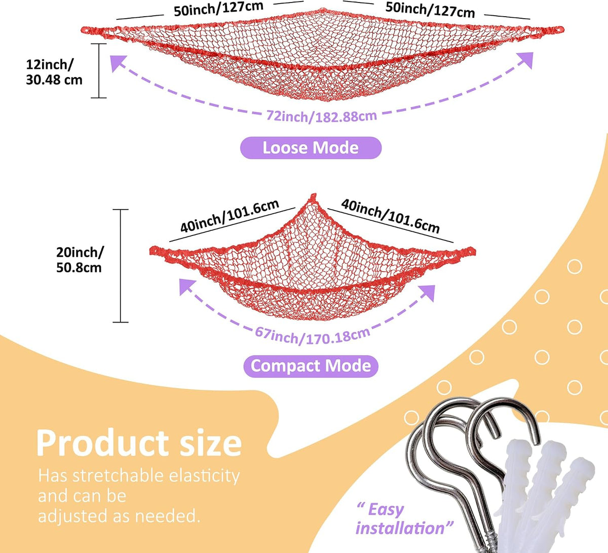 Stuffed Animal Net Hammock for Plushie Toys, Stuffed Animal Hammock Corner for Kids' Room Decor, Ideas for Organizing Stuffy Collection, Pink, L (67" x 40" x 40")-Pack of 2