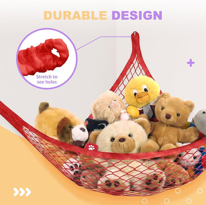 Stuffed Animal Net Hammock for Plushie Toys, Stuffed Animal Hammock Corner for Kids' Room Decor, Ideas for Organizing Stuffy Collection, Pink, L (67" x 40" x 40")-Pack of 2