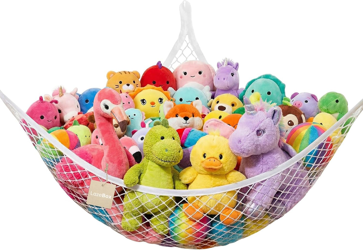 Stuffed Animal Net Hammock for Plushie Toys, Stuffed Animal Hammock Corner for Kids' Room Decor, Ideas for Organizing Stuffy Collection, Pink, L (67" x 40" x 40")-Pack of 2