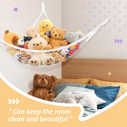 Stuffed Animal Net Hammock for Plushie Toys, Stuffed Animal Hammock Corner for Kids' Room Decor, Ideas for Organizing Stuffy Collection, Pink, L (67" x 40" x 40")-Pack of 2