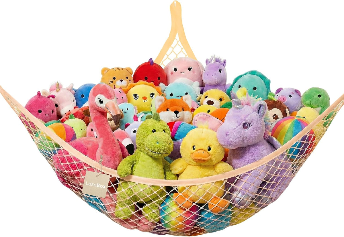 Stuffed Animal Net Hammock for Plushie Toys, Stuffed Animal Hammock Corner for Kids' Room Decor, Ideas for Organizing Stuffy Collection, Pink, L (67" x 40" x 40")-Pack of 2
