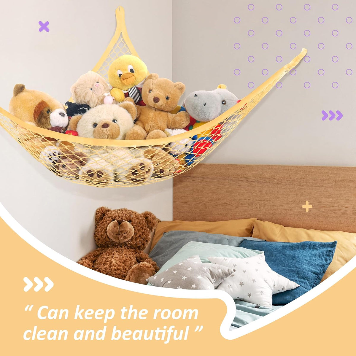 Stuffed Animal Net Hammock for Plushie Toys, Stuffed Animal Hammock Corner for Kids' Room Decor, Ideas for Organizing Stuffy Collection, Pink, L (67" x 40" x 40")-Pack of 2