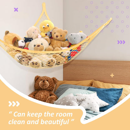Stuffed Animal Net Hammock for Plushie Toys, Stuffed Animal Hammock Corner for Kids' Room Decor, Ideas for Organizing Stuffy Collection, Pink, L (67" x 40" x 40")-Pack of 2