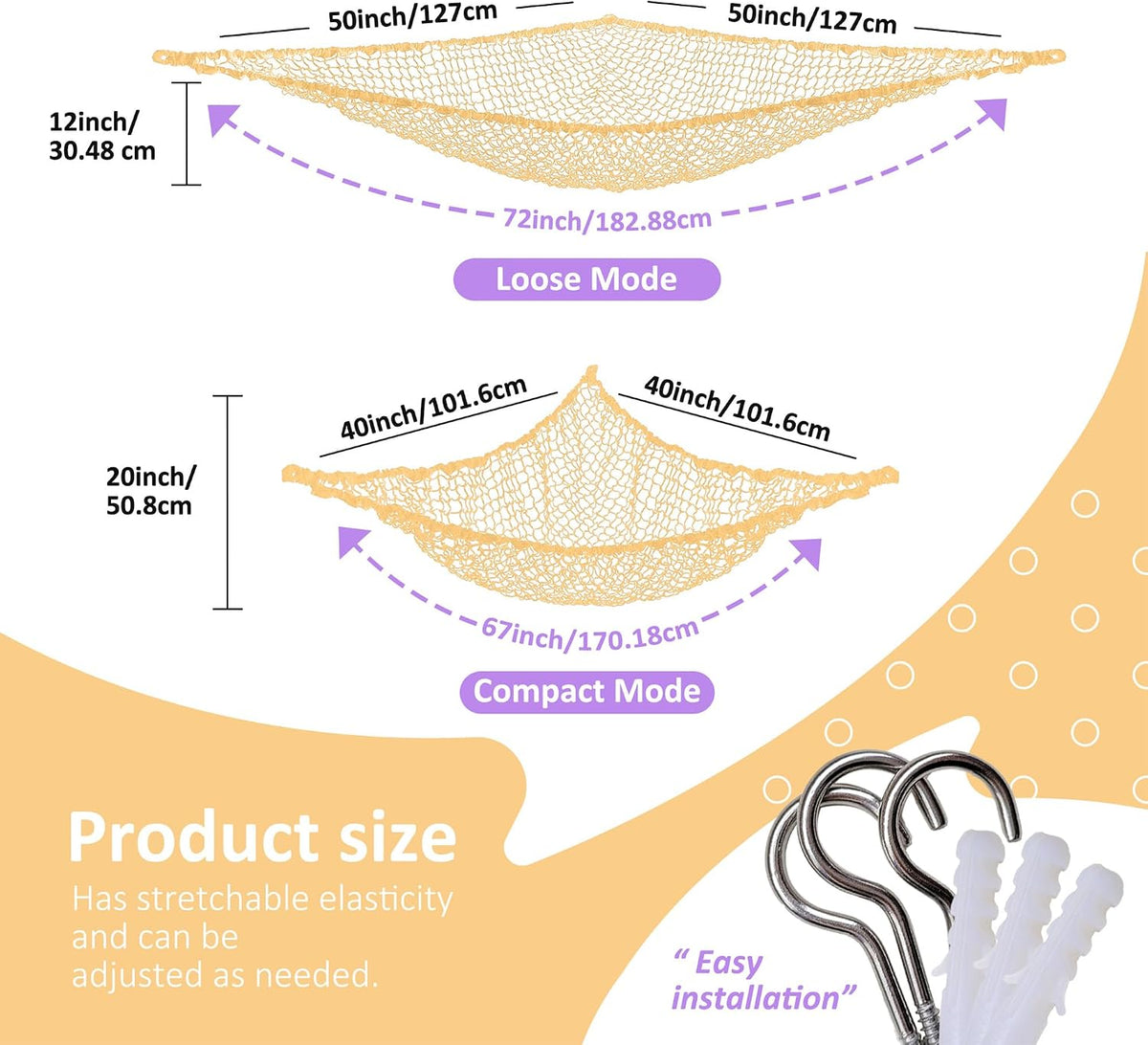 Stuffed Animal Net Hammock for Plushie Toys, Stuffed Animal Hammock Corner for Kids' Room Decor, Ideas for Organizing Stuffy Collection, Pink, L (67" x 40" x 40")-Pack of 2