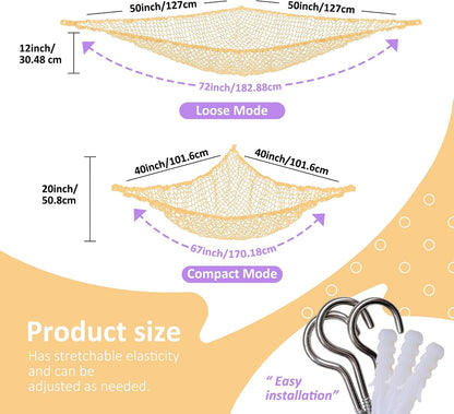 Stuffed Animal Net Hammock for Plushie Toys, Stuffed Animal Hammock Corner for Kids' Room Decor, Ideas for Organizing Stuffy Collection, Pink, L (67" x 40" x 40")-Pack of 2