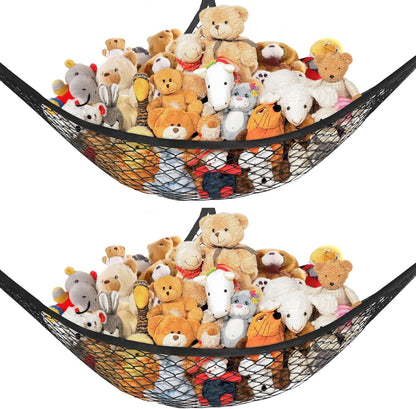 Stuffed Animal Net Hammock for Plushie Toys, Stuffed Animal Hammock Corner for Kids' Room Decor, Ideas for Organizing Stuffy Collection, Pink, L (67" x 40" x 40")-Pack of 2