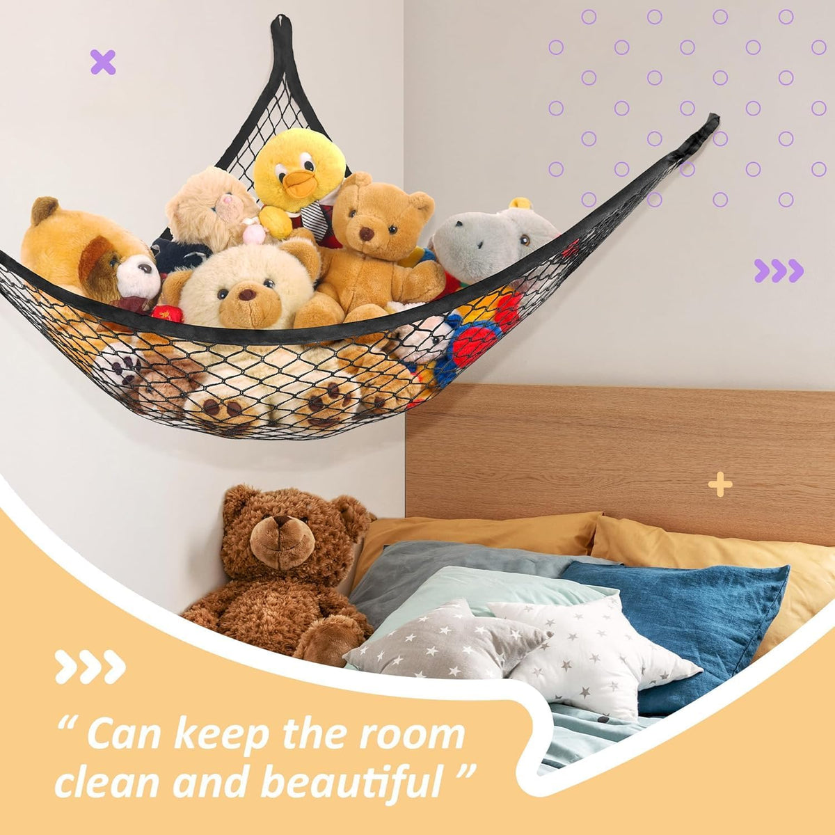 Stuffed Animal Net Hammock for Plushie Toys, Stuffed Animal Hammock Corner for Kids' Room Decor, Ideas for Organizing Stuffy Collection, Pink, L (67" x 40" x 40")-Pack of 2