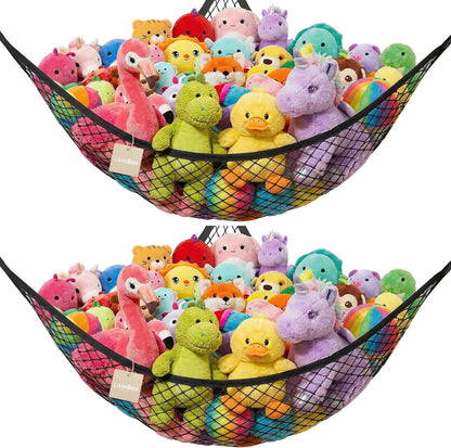 Stuffed Animal Net Hammock for Plushie Toys, Stuffed Animal Hammock Corner for Kids' Room Decor, Ideas for Organizing Stuffy Collection, Pink, L (67" x 40" x 40")-Pack of 2