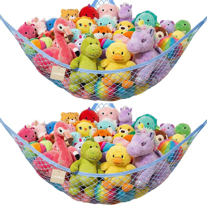 Stuffed Animal Net Hammock for Plushie Toys, Stuffed Animal Hammock Corner for Kids' Room Decor, Ideas for Organizing Stuffy Collection, Pink, L (67" x 40" x 40")-Pack of 2