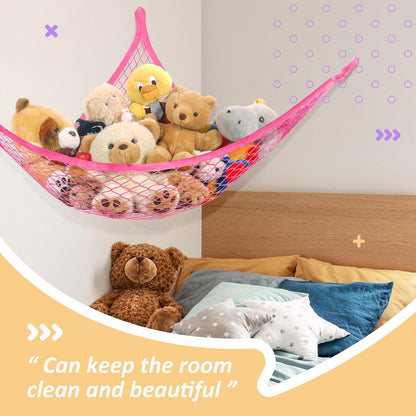 Stuffed Animal Net Hammock for Plushie Toys, Stuffed Animal Hammock Corner for Kids' Room Decor, Ideas for Organizing Stuffy Collection, Pink, L (67" x 40" x 40")-Pack of 2