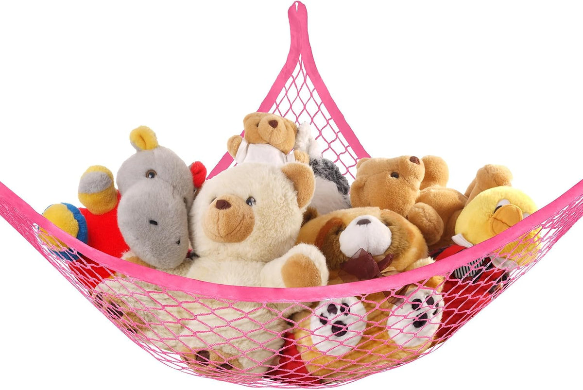 Stuffed Animal Net Hammock for Plushie Toys, Stuffed Animal Hammock Corner for Kids' Room Decor, Ideas for Organizing Stuffy Collection, Pink, L (67" x 40" x 40")-Pack of 2
