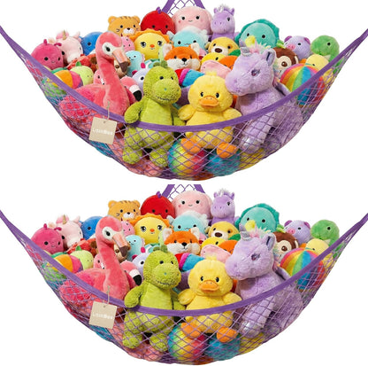 Stuffed Animal Net Hammock for Plushie Toys, Stuffed Animal Hammock Corner for Kids' Room Decor, Ideas for Organizing Stuffy Collection, Pink, L (67" x 40" x 40")-Pack of 2