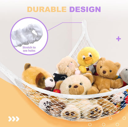 Stuffed Animal Net Hammock for Plushie Toys, Stuffed Animal Hammock Corner for Kids' Room Decor, Ideas for Organizing Stuffy Collection, Pink, L (67" x 40" x 40")-Pack of 2