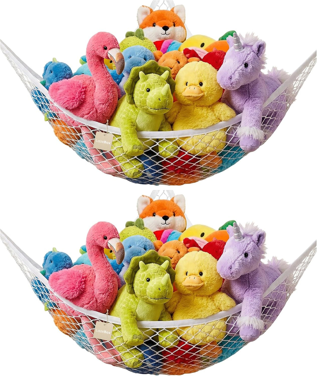 Stuffed Animal Net Hammock for Plushie Toys, Stuffed Animal Hammock Corner for Kids' Room Decor, Ideas for Organizing Stuffy Collection, Pink, L (67" x 40" x 40")-Pack of 2