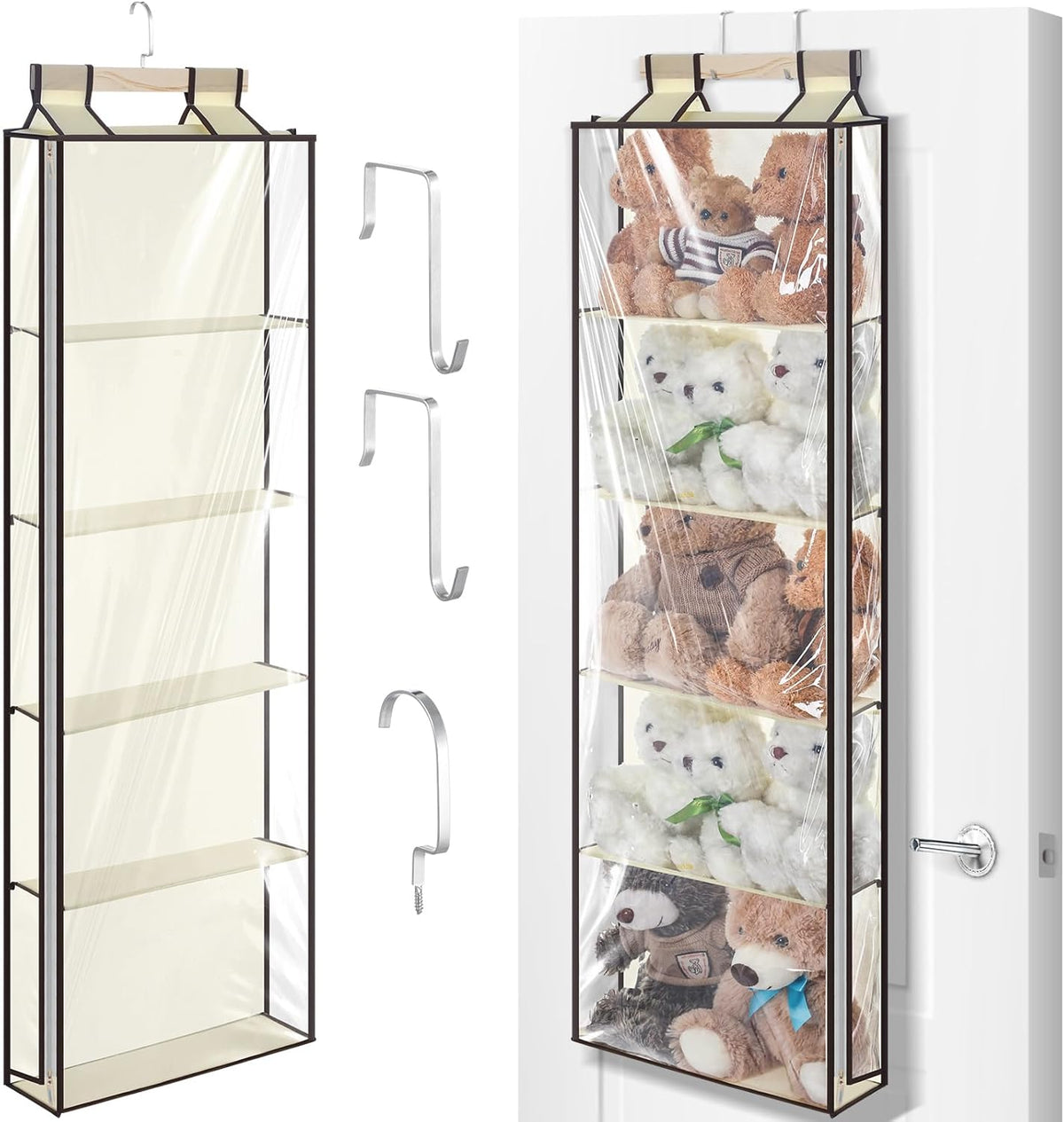 Hanging Stuffed Animal Storage with Zippers, Transparent, 4 Layer