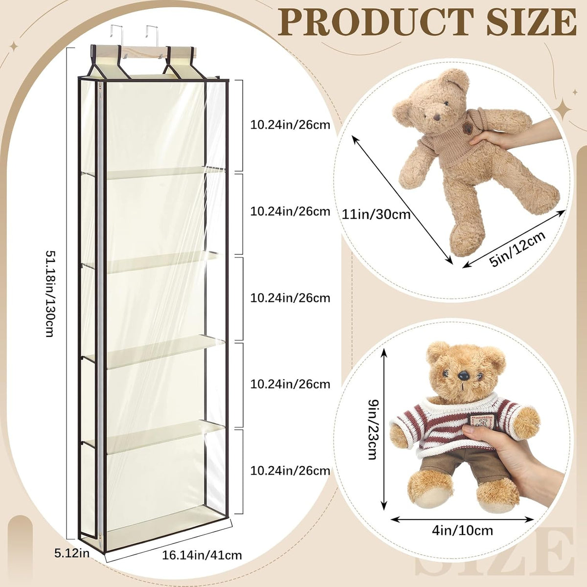 Hanging Stuffed Animal Storage with Zippers, Transparent, 4 Layer
