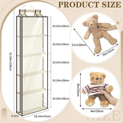 Hanging Stuffed Animal Storage with Zippers, Transparent, 4 Layer