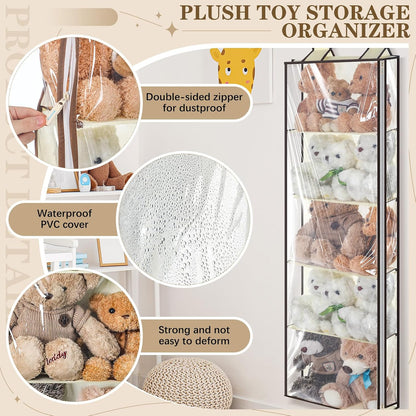 Hanging Stuffed Animal Storage with Zippers, Transparent, 4 Layer