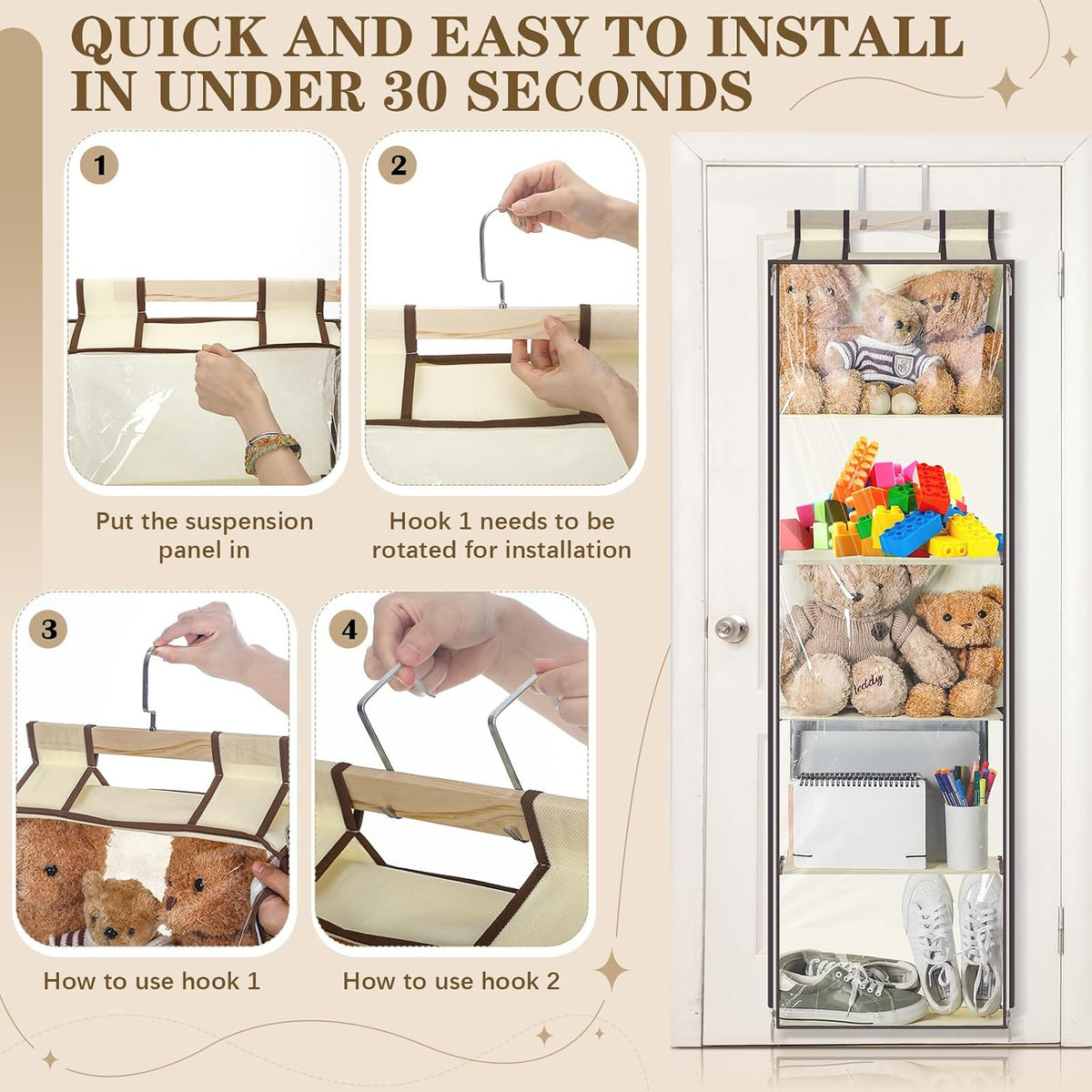Hanging Stuffed Animal Storage with Zippers, Transparent, 4 Layer