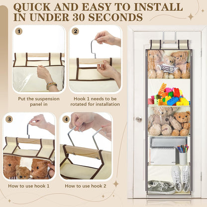 Hanging Stuffed Animal Storage with Zippers, Transparent, 4 Layer