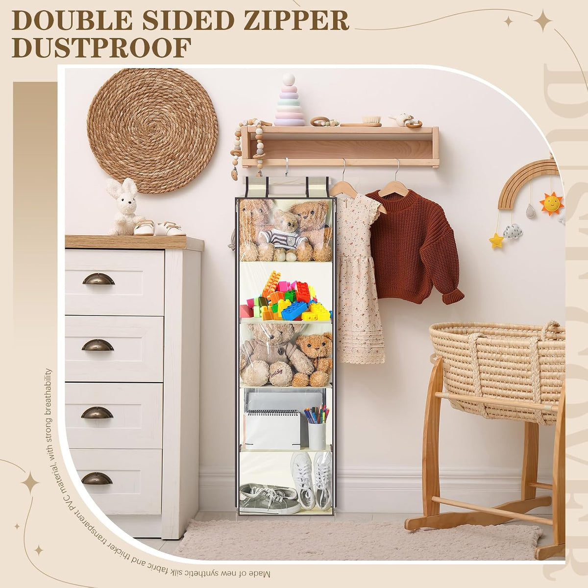 Hanging Stuffed Animal Storage with Zippers, Transparent, 4 Layer