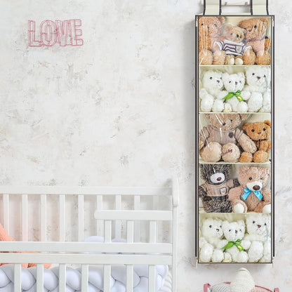Hanging Stuffed Animal Storage with Zippers, Transparent, 4 Layer