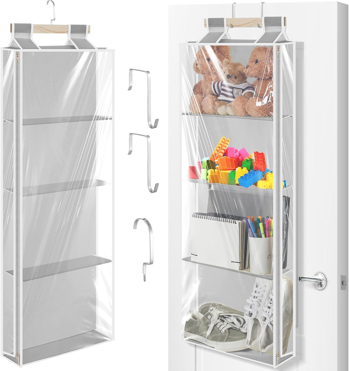 Hanging Stuffed Animal Storage with Zippers, Transparent, 4 Layer