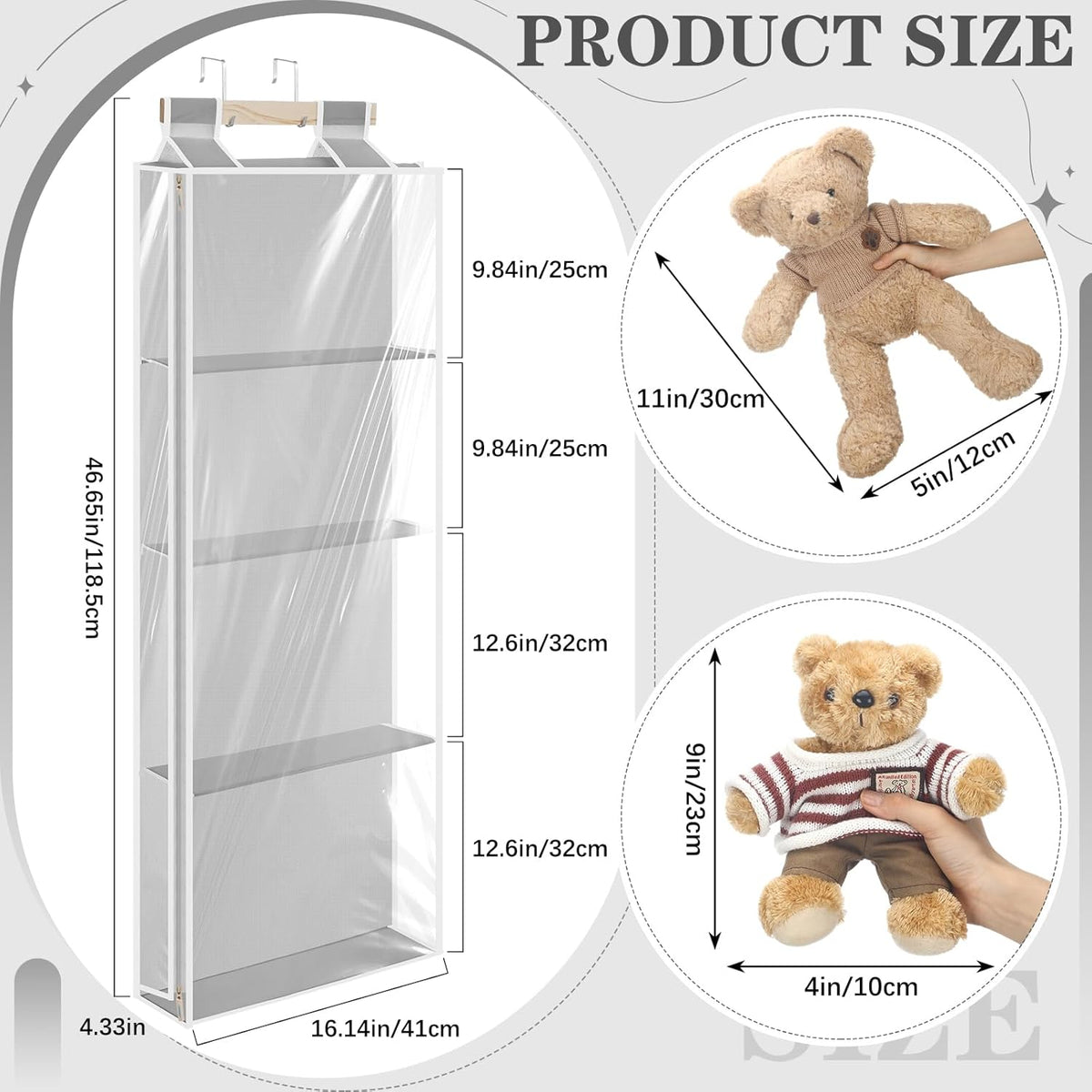 Hanging Stuffed Animal Storage with Zippers, Transparent, 4 Layer
